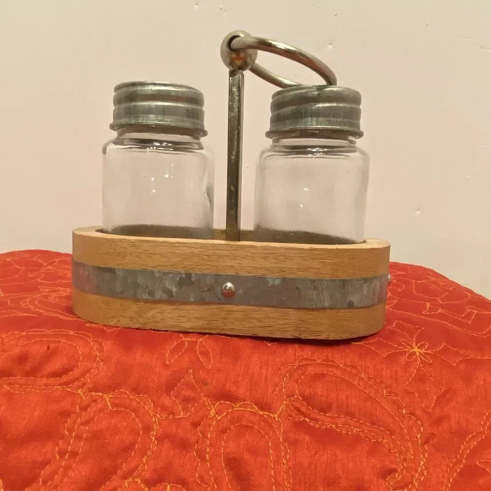 Farmhouse Round Shaped‎ Brushed Nickel Finish Salt & Pepper Shakers Cottagecore